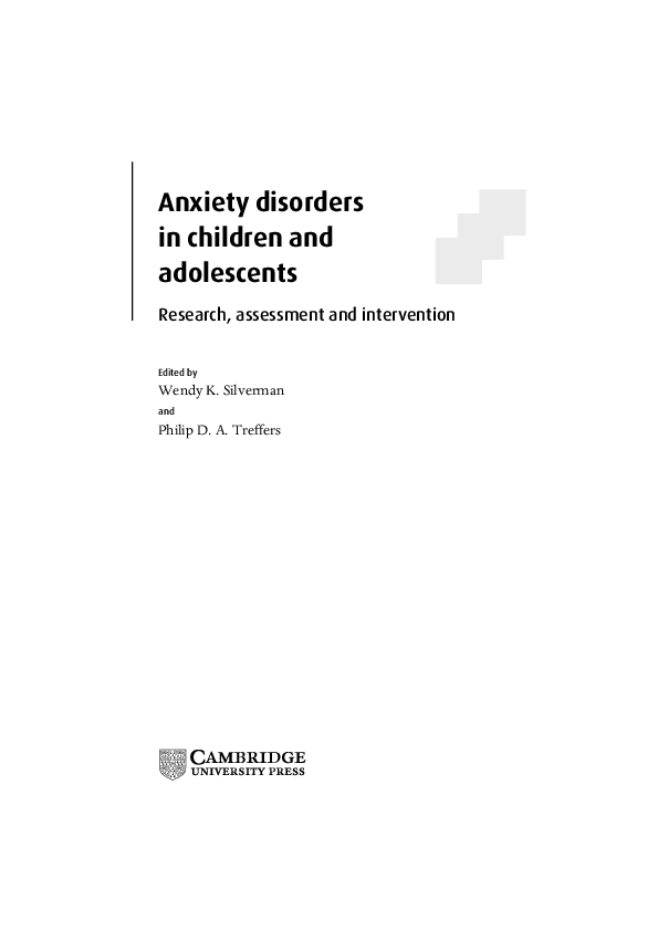 (PDF) Anxiety Disorders in Children and Adolescents: Assessment and ...
