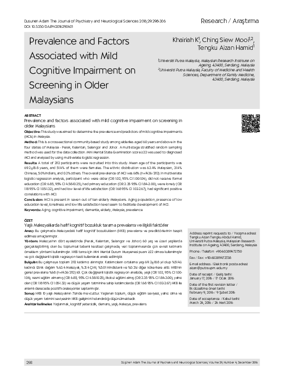(PDF) Prevalence And Factors Associated With Mild Cognitive Impairment ...