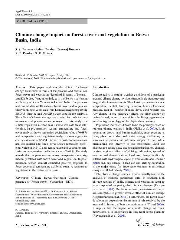 (PDF) Climate change impact on forest cover and vegetation in Betwa ...