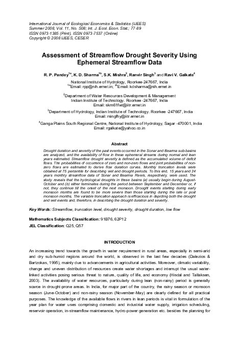 (PDF) Assessment of Streamflow Drought Severity Using Ephemeral ...