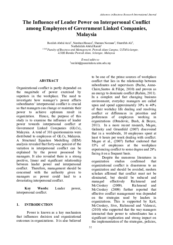 (PDF) The Influence of Leader Power on Interpersonal Conflict among ...