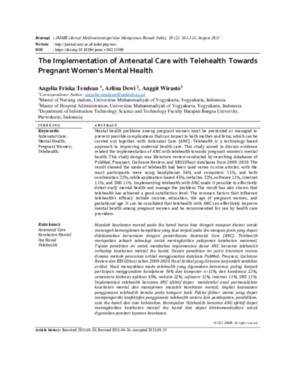 (PDF) The Implementation of Antenatal Care with Telehealth Towards ...