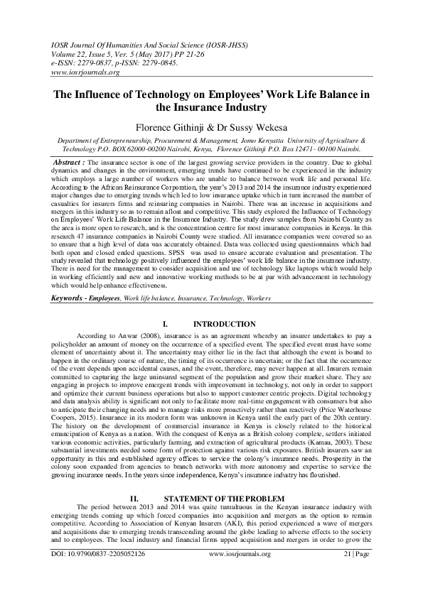 (PDF) The Influence of Technology on Employees’ Work Life Balance in ...
