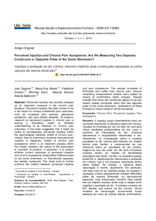 (PDF) Perceived Injustice and Chronic Pain Acceptance: Are We Measuring ...