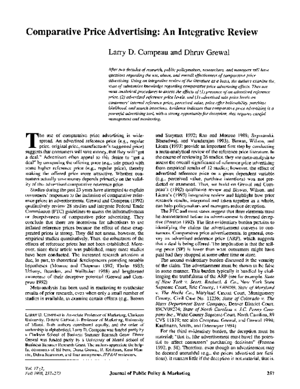 (PDF) Comparative Price Advertising: An Integrative Review