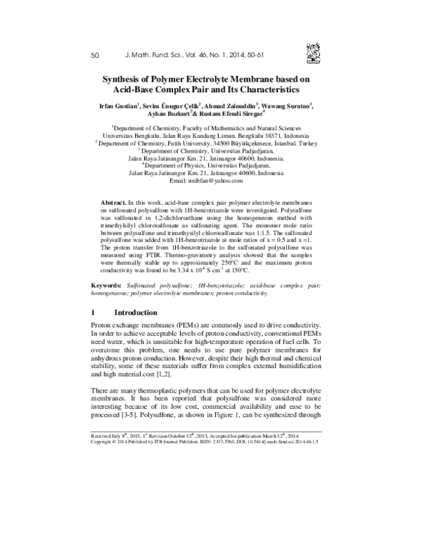 (PDF) Synthesis of Polymer Electrolyte Membrane based on Acid-Base ...