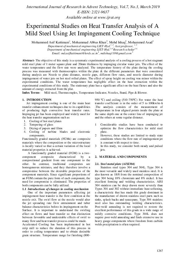 (PDF) Experimental Studies on Heat Transfer Analysis of Mild Steel ...