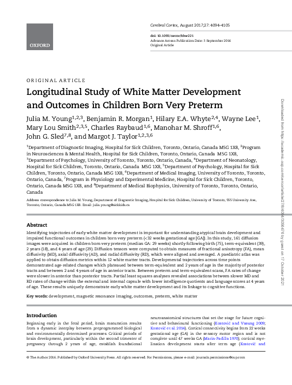 (PDF) Longitudinal Study of White Matter Development and Outcomes in ...