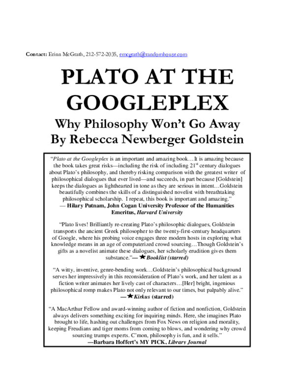 (PDF) Plato at the Googleplex: Why Philosophy Won't Go Away, by Rebecca ...
