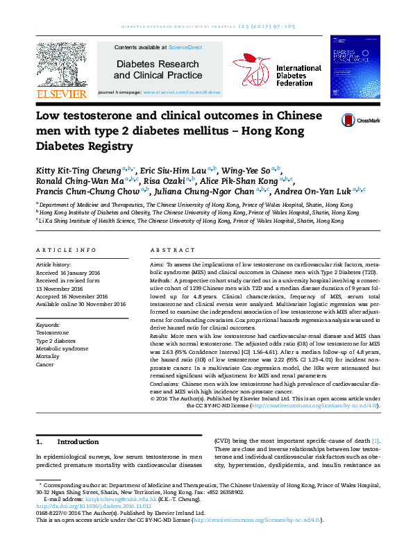 (PDF) Low testosterone and clinical outcomes in Chinese men with type 2 ...