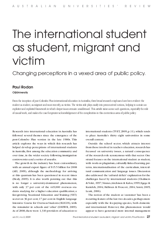(PDF) The International Student as Student, Migrant and Victim ...