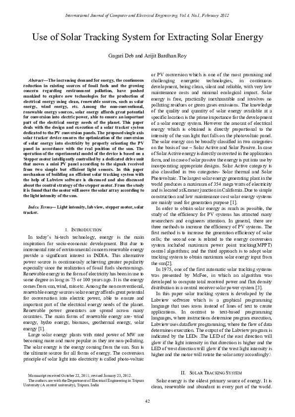 (PDF) Use of Solar Tracking System for Extracting Solar Energy