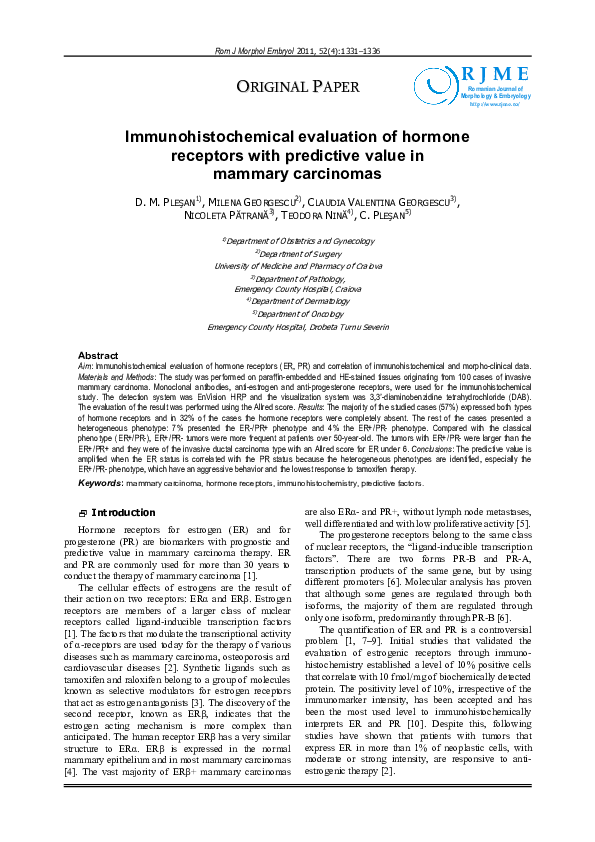 (PDF) Immunohistochemical evaluation of hormone receptors with ...