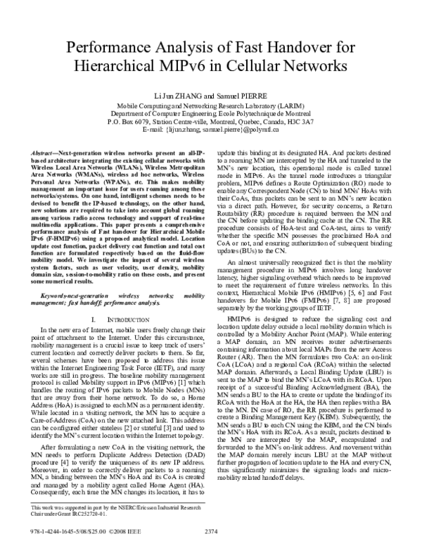 (PDF) Performance Analysis of Fast Handover for Hierarchical MIPv6 in ...
