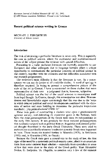 (PDF) Recent political science writing in Greece