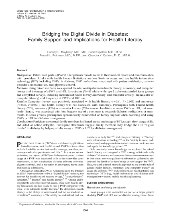 (PDF) Bridging the Digital Divide in Diabetes: Family Support and ...