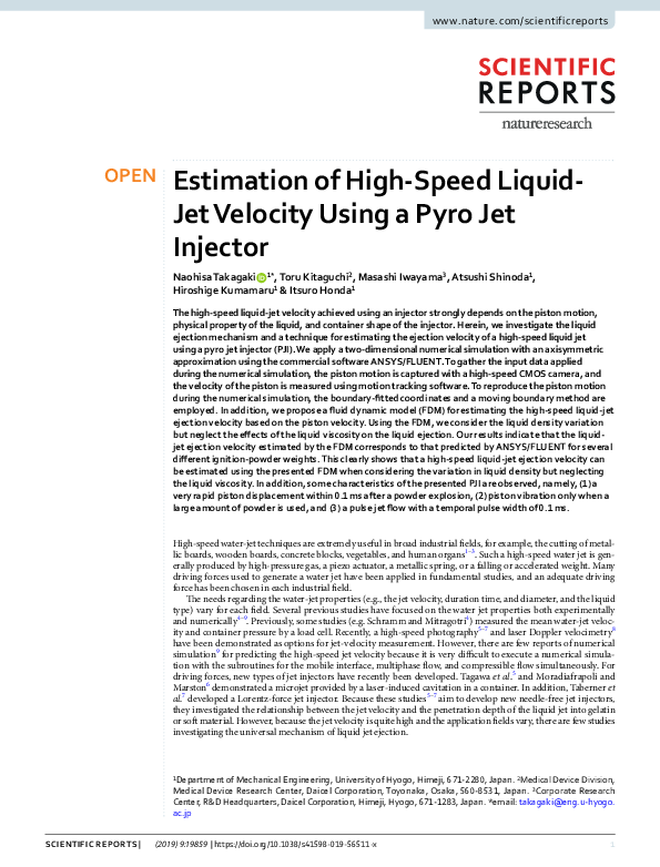 (PDF) Estimation of High-Speed Liquid-Jet Velocity Using a Pyro Jet ...