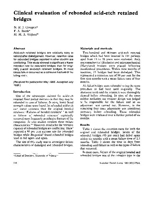 (PDF) Clinical evaluation of rebonded acidetch retained bridges Nico