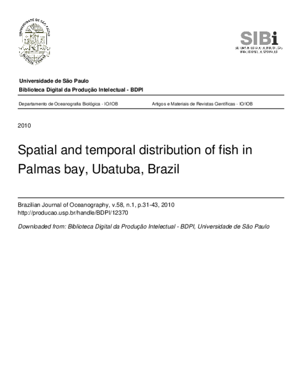 (PDF) Spatial and temporal distribution of fish in Palmas bay, Ubatuba ...