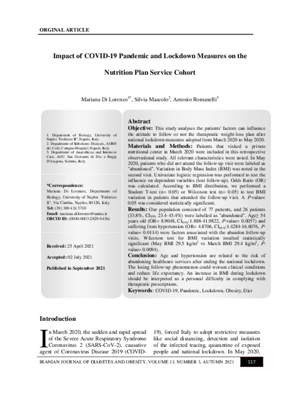 (PDF) Impact of COVID-19 Pandemic and Lockdown Measures on the ...