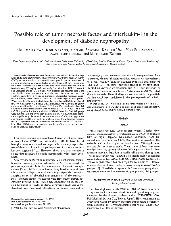(PDF) Possible role of tumor necrosis factor and interleukin-1 in the ...