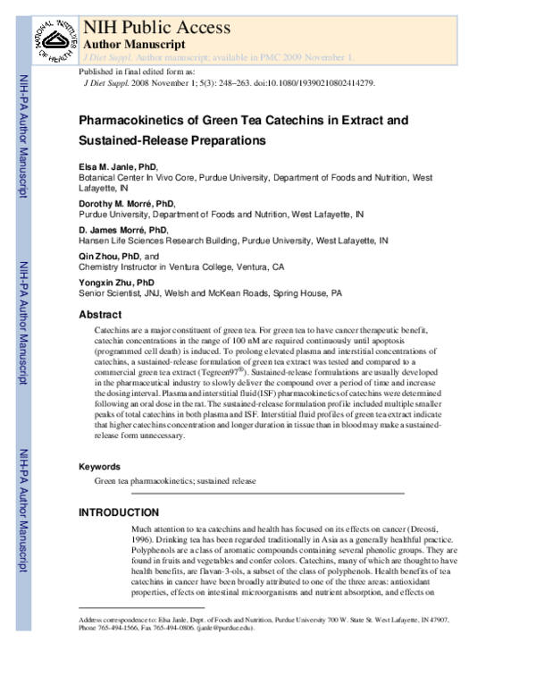 (PDF) Pharmacokinetics of Green Tea Catechins in Extract and Sustained ...