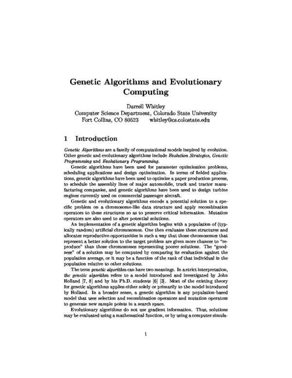 (PDF) Genetic Algorithms and Evolutionary Computing