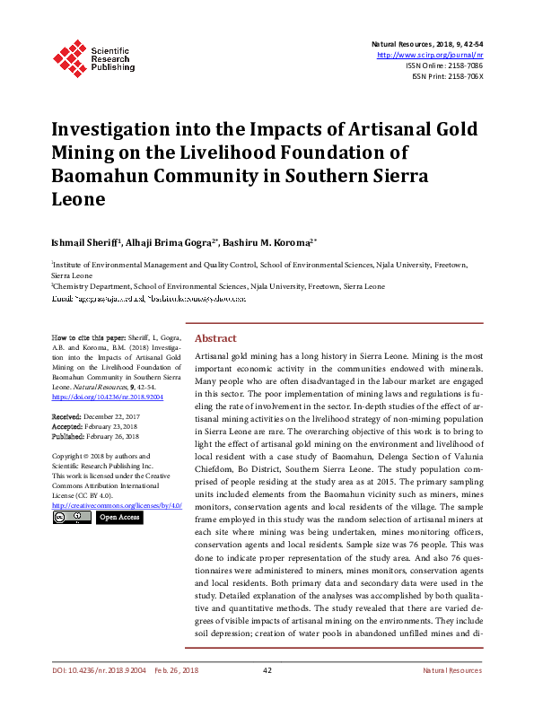 (PDF) Investigation into the Impacts of Artisanal Gold Mining on the ...