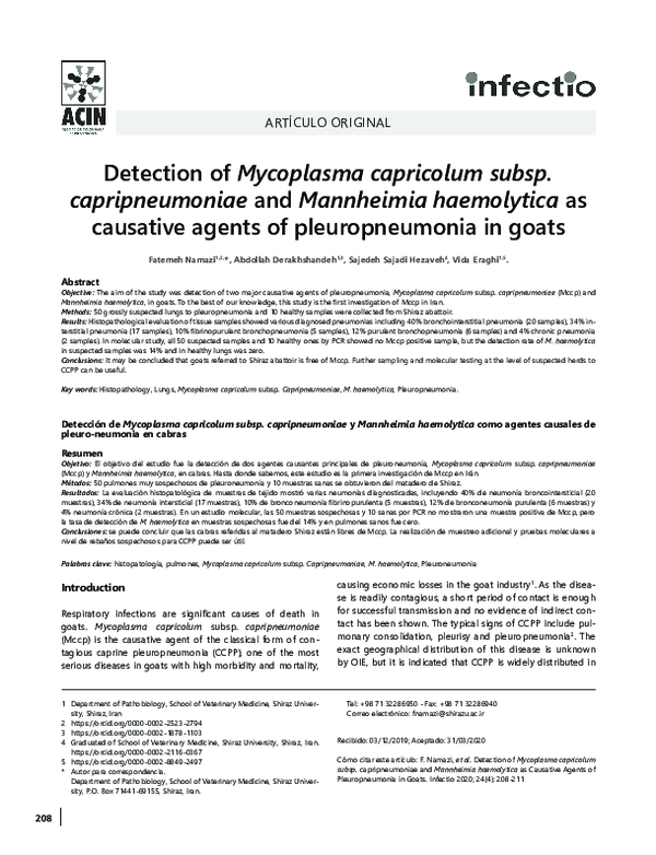 (PDF) Detection of Mycoplasma capricolum subsp. capripneumoniae and ...