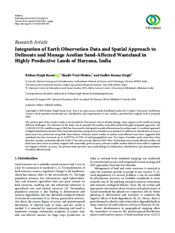 (PDF) Integration of Earth Observation Data and Spatial Approach to ...