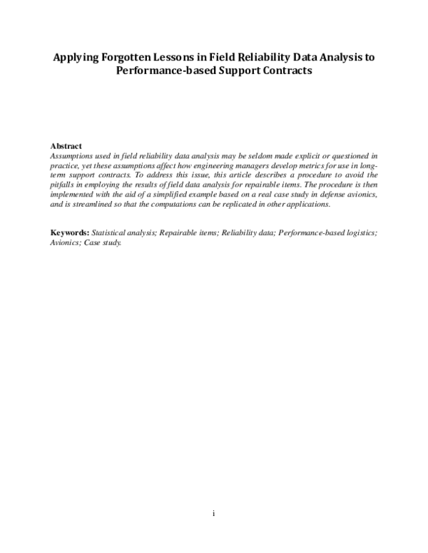 (PDF) Applying Forgotten Lessons in Field Reliability Data Analysis to ...
