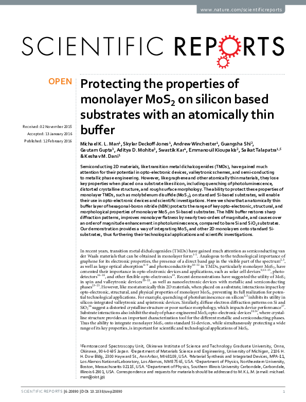 (PDF) Protecting the properties of monolayer MoS2 on silicon based ...