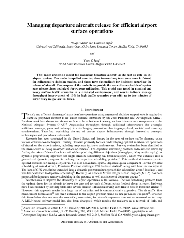 (PDF) Managing departure aircraft release for efficient airport surface ...