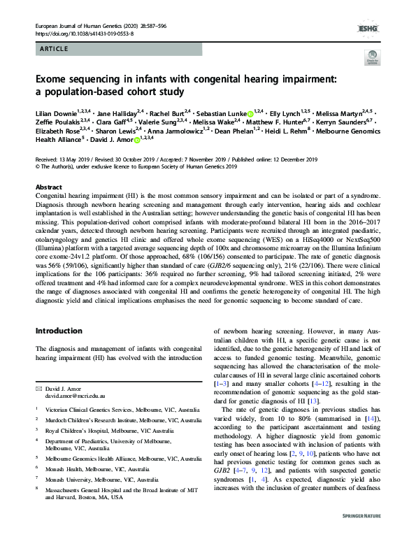 (PDF) Exome sequencing in infants with congenital hearing impairment: a ...