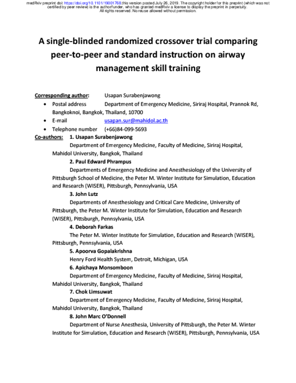 (PDF) A single-blinded randomized crossover trial comparing peer-to ...