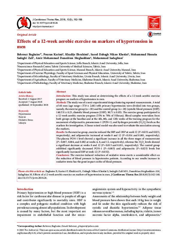 (PDF) Effects of a 12-week aerobic exercise on markers of hypertension ...