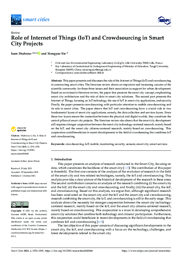 (PDF) Role of Internet of Things (IoT) and Crowdsourcing in Smart City ...