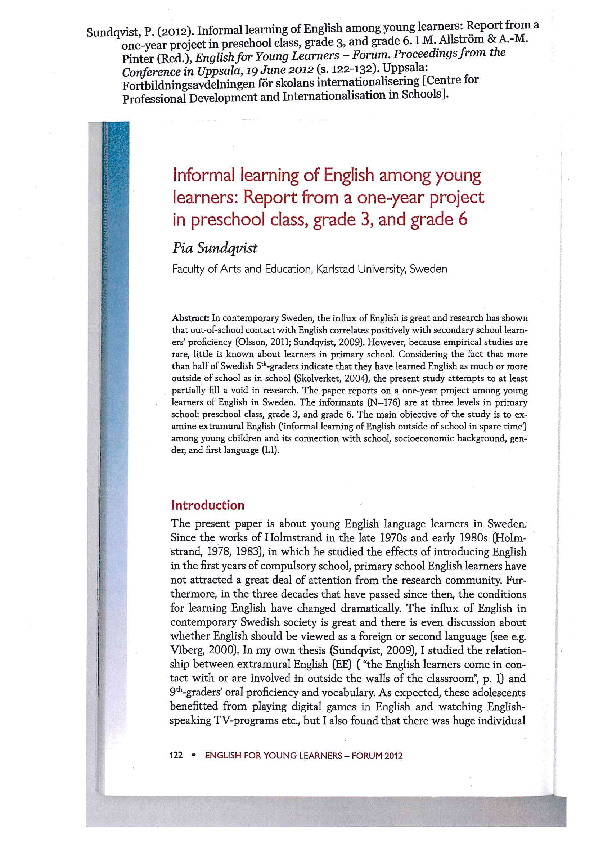 (PDF) Informal learning of English among young learners: Report from a ...