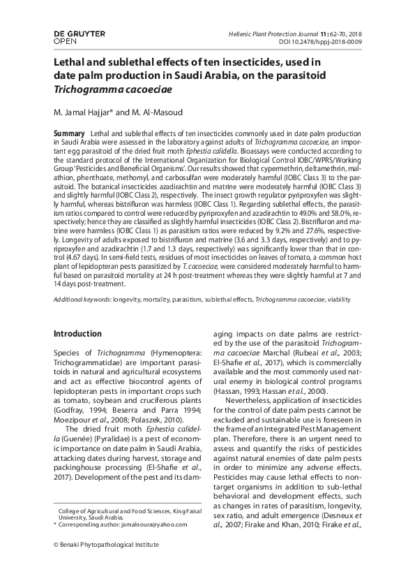 (PDF) Lethal and sublethal effects of ten insecticides, used in date ...