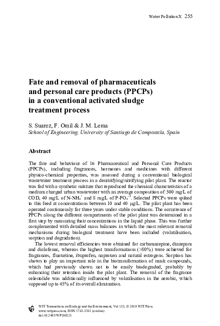(PDF) Fate and removal of pharmaceuticals and personal care products ...