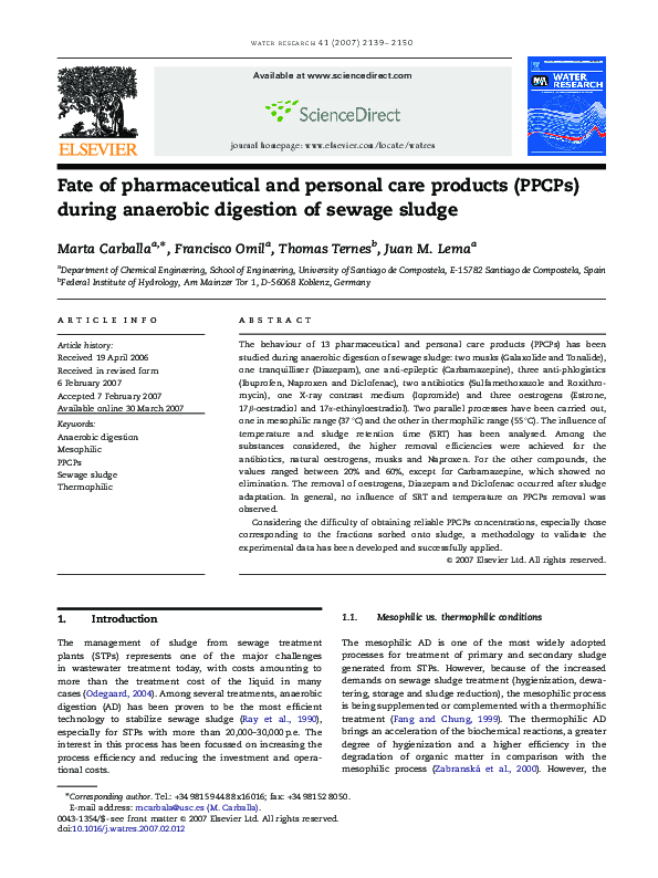 (PDF) Fate of pharmaceutical and personal care products (PPCPs) during ...