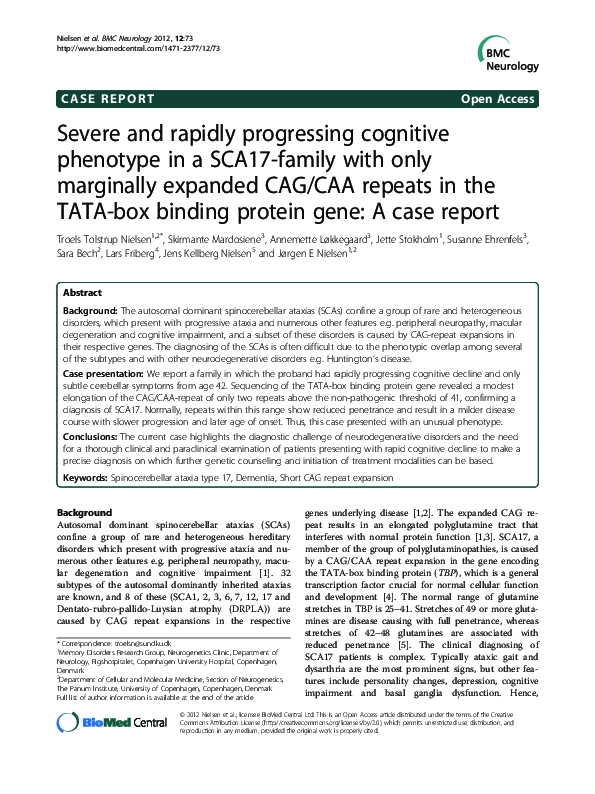 (PDF) Severe and rapidly progressing cognitive phenotype in a SCA17 ...