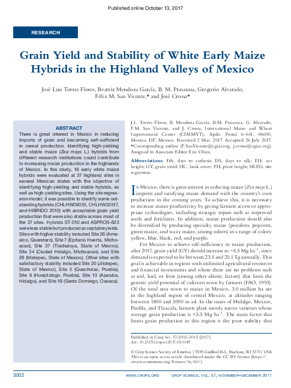 (PDF) Grain Yield and Stability of White Early Maize Hybrids in the ...