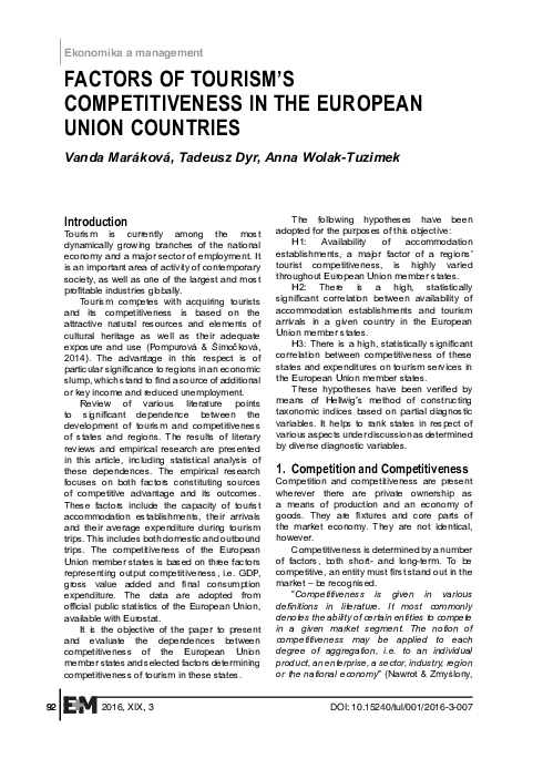 (PDF) Factors of tourism's competitiveness in European union countries
