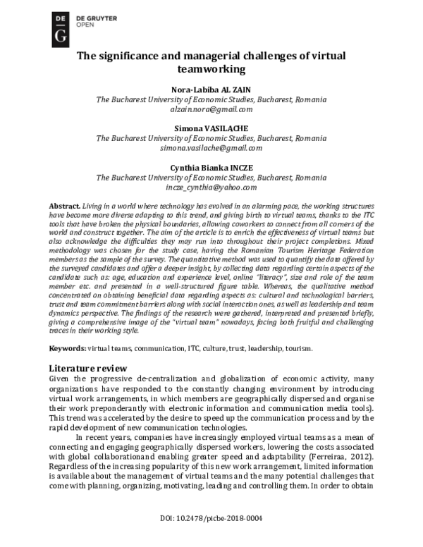 (PDF) The significance and managerial challenges of virtual teamworking
