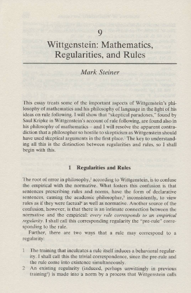 (PDF) Mark Steiner, “Wittgenstein: Mathematics, Regularities, Rules ...