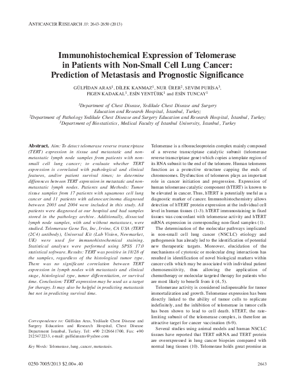 (PDF) Immunohistochemical expression of telomerase in patients with non ...