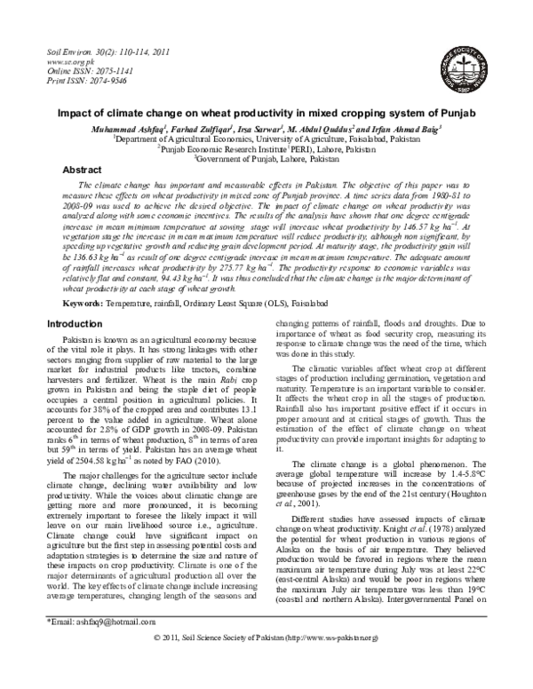 (PDF) Impact of Climate Change on Wheat Productivity in Mixed Cropping ...