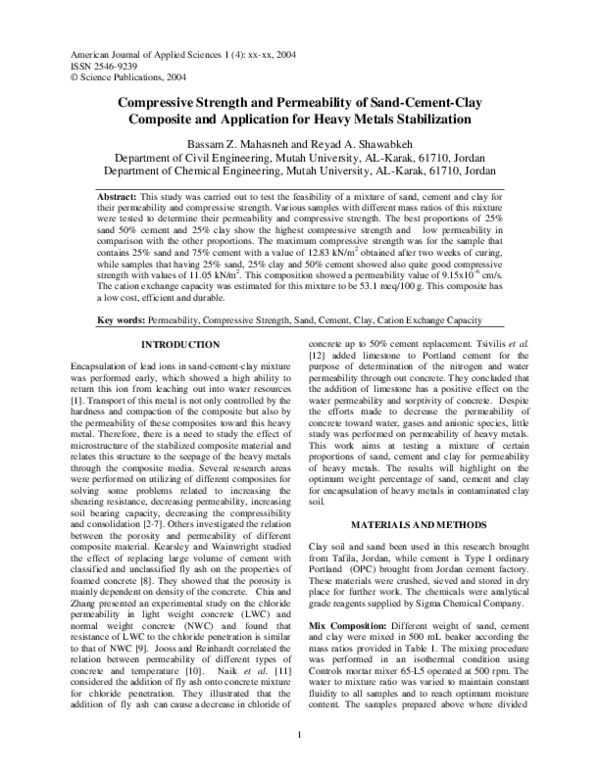 (PDF) Compressive strength and permeability of sand-cement-clay ...
