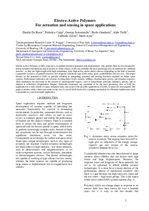 (PDF) Electro-Active Polymers For actuation and sensing in space ...